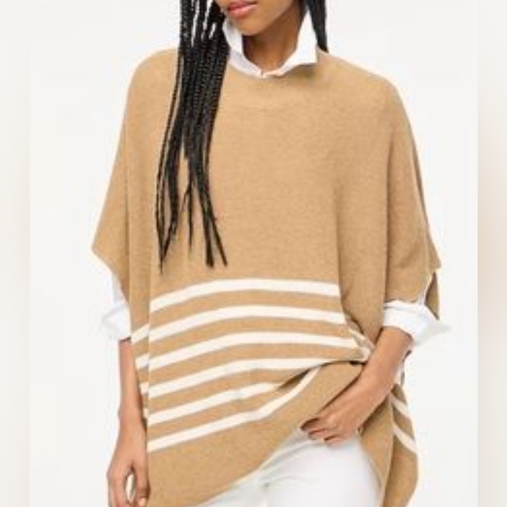 Sweater Women J Crew Poncho One Size Color Beige And White High Neck Relaxed